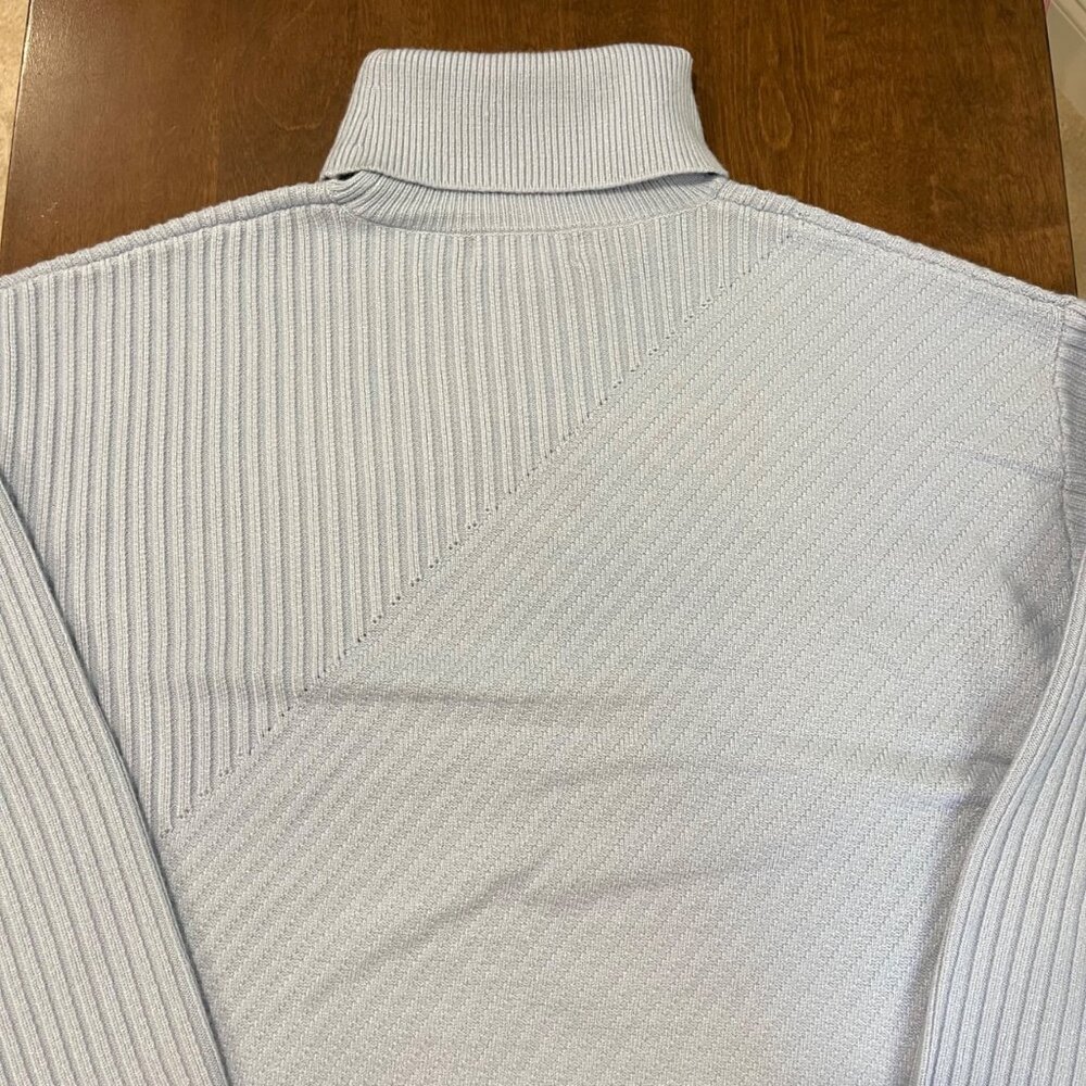 Magaschoni Turtleneck Sweater Women's Size Large Light Blue Ribbed Knit Rayon - Picture 10 of 10